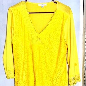 Studio Works Boho Lace Overlay Vibrant Yellow Tunic